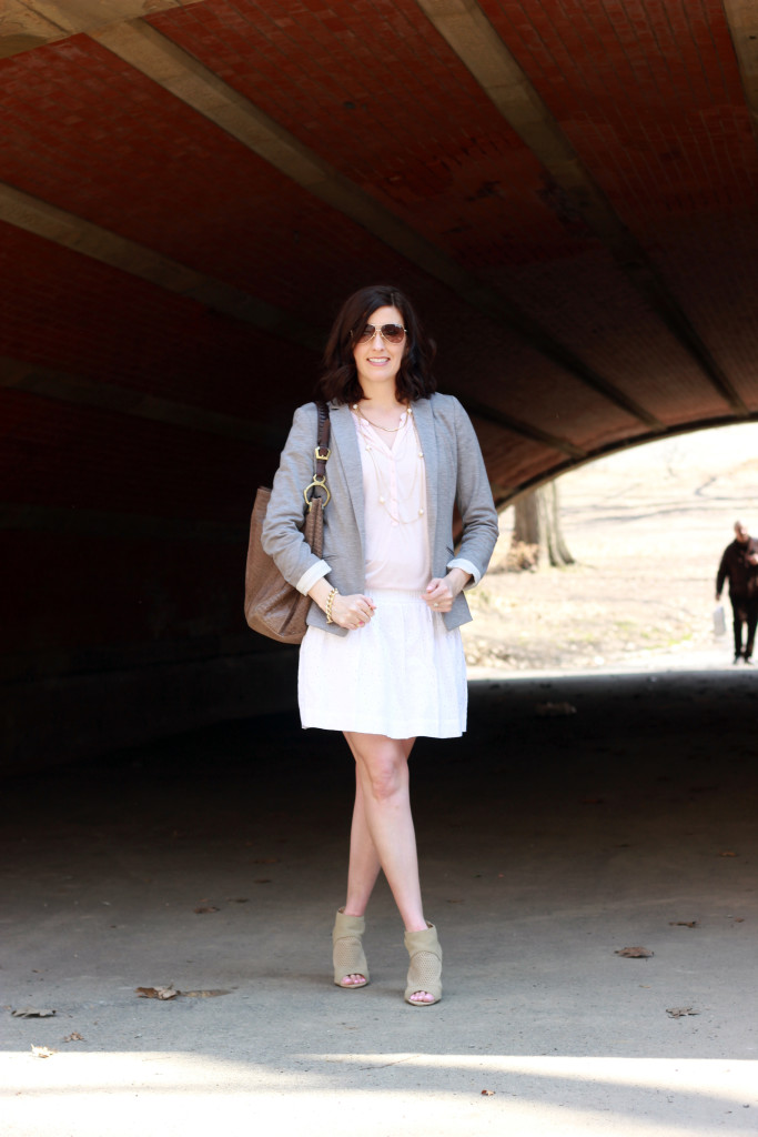 Eyelet Skirt With A Blazer