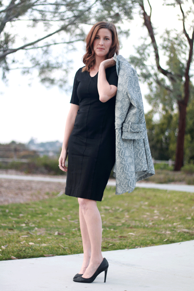 Black Dress And Printed Coat