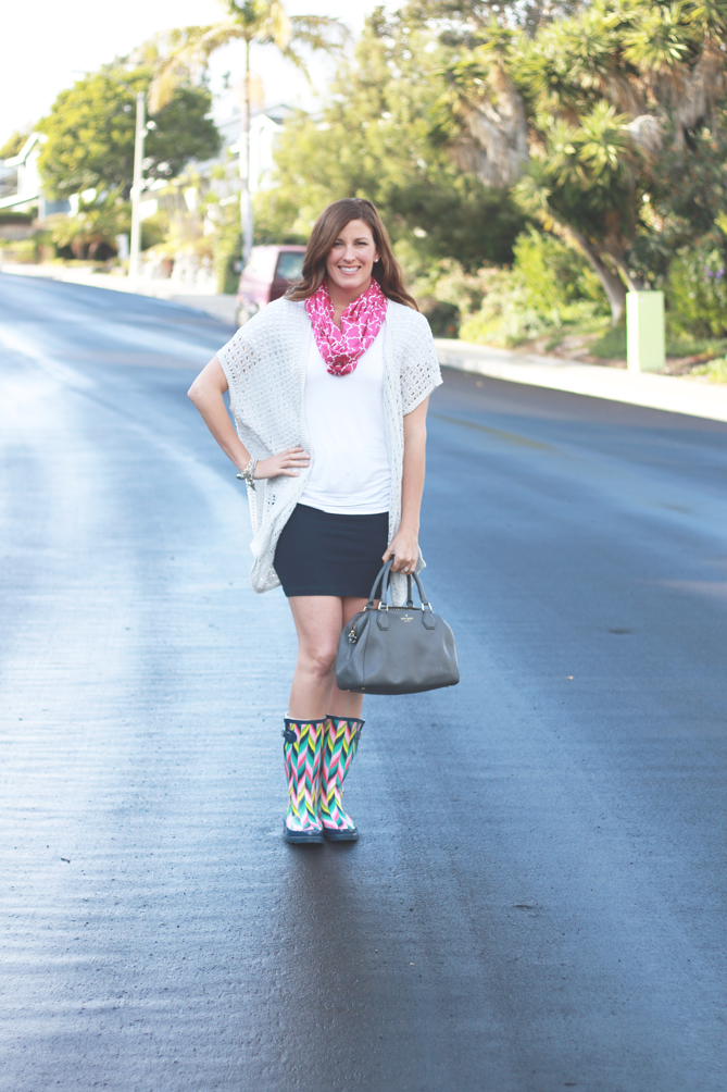 Printed Rain Boots And A Skirt