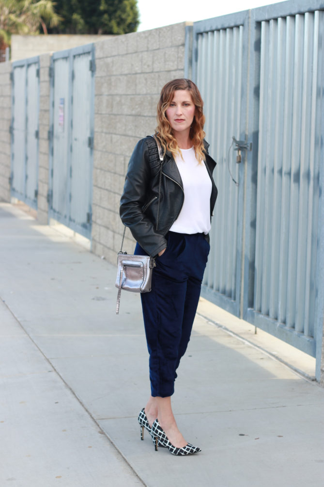 The perfect velvet joggers for a date night.