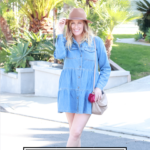 The Ultimate Summer Denim Guide featured by popular US Style Blogger, The Fashionista Momma; woman wearing a denim dress and sneakers.