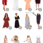 The Best Dress For A Pear Body Shape featured by popular US Style Blogger, The Fashionista Momma; collage of dresses for a pear body shape